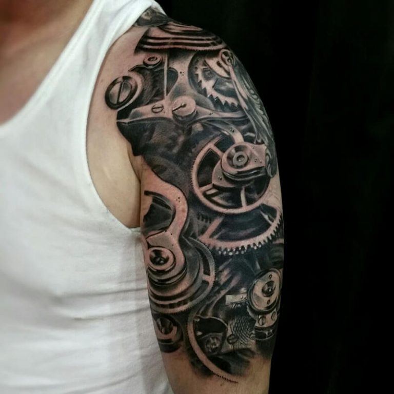 Black and White Biomechanical Tattoo Tattoo on skin