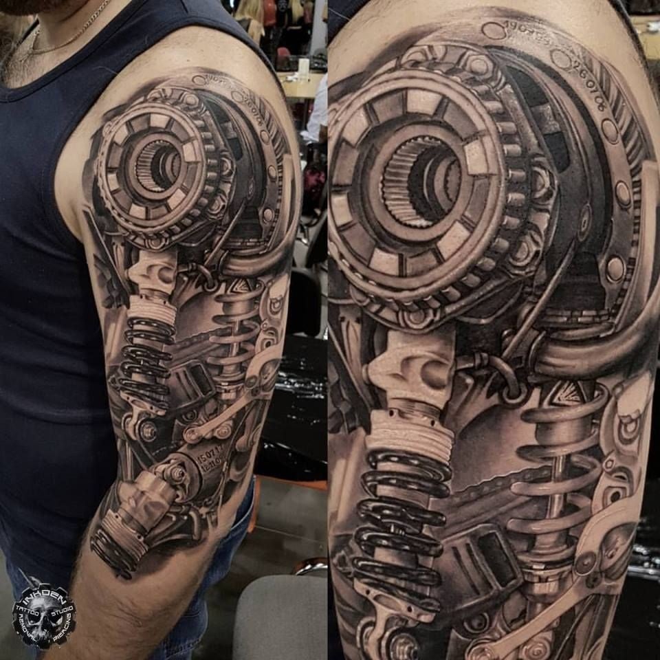 Black and White Biomechanical Tattoo Tattoo on skin