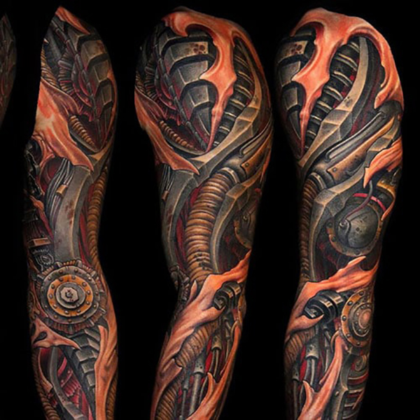 Sharp Edges Biomechanical Full Arm Sleeve Tattoo Tattoo on skin