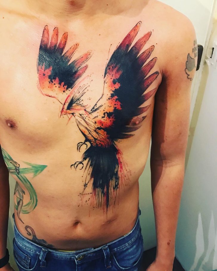 Abstract Phoenix Bird Tattoo Ideas in Black and Orange bird tattoos