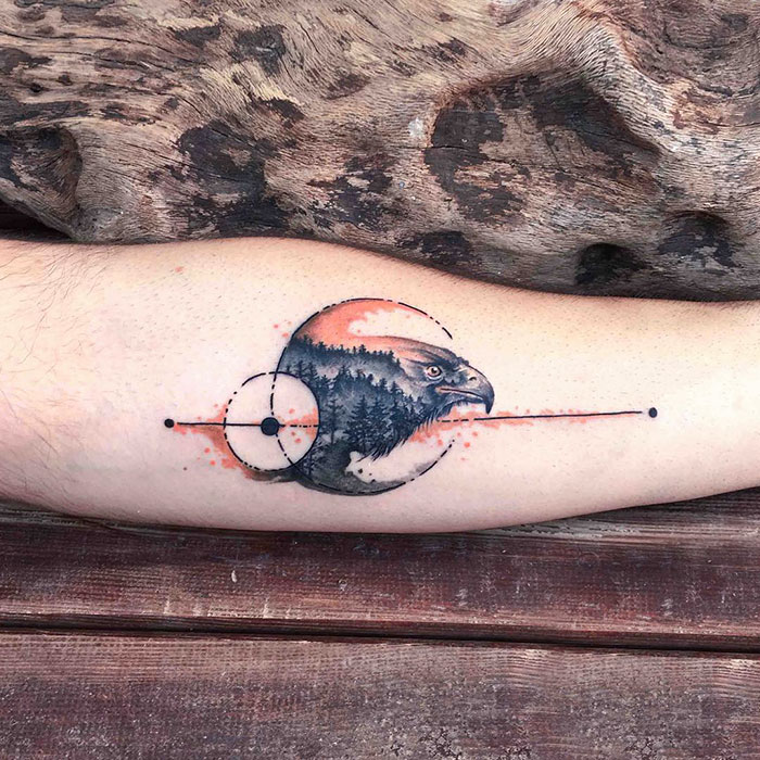 Artistic Eagle in Mountain Scene Tattoo Tattoo on skin