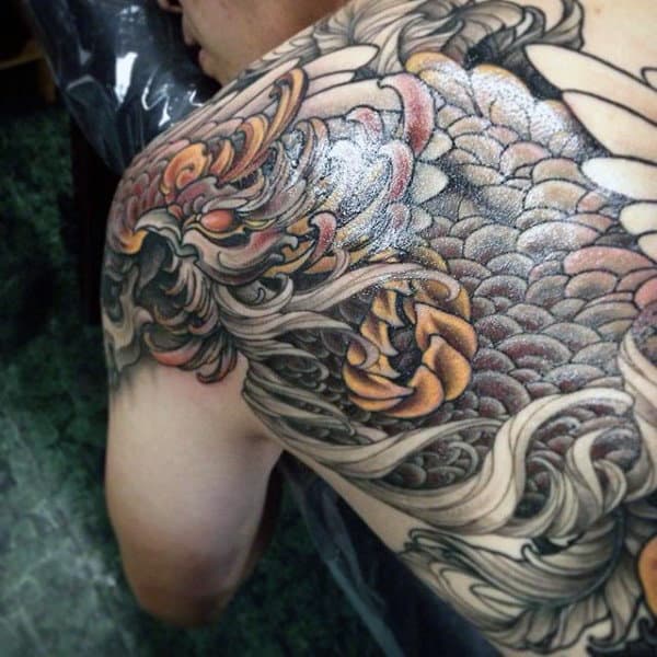 Asian Inspired Phoenix Shoulder Tattoo Tattoo on skin