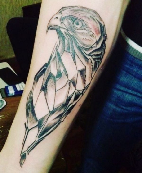 Black and White Geometric Realism Hawk Tattoo Tattoo on skin