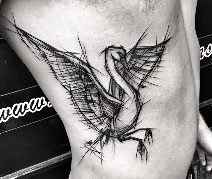 Black and White Sketch Style Swan Tattoo Tattoo on skin