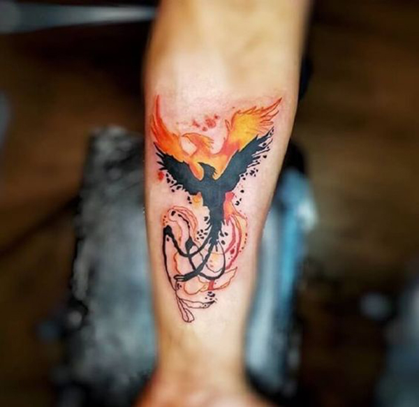 Flaming Phoenix Rising from the Ashes Tattoo Tattoo on skin