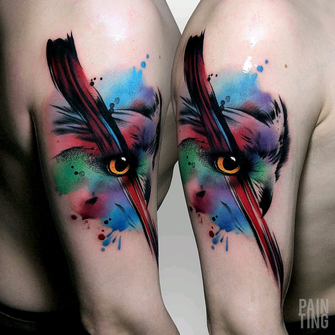 Multi-Colored Bird's Eye Illustration Tattoo Tattoo on skin