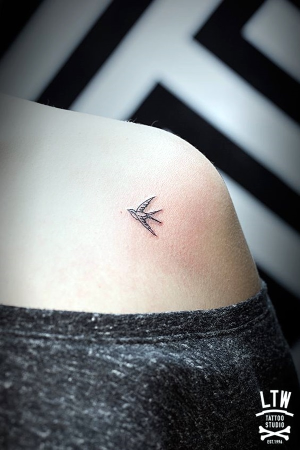Tiny Black and White Swallow Shoulder Tattoo Tattoo on skin