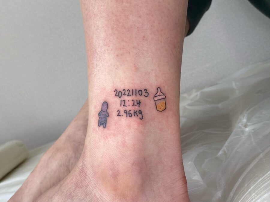 Cherished Birth Stats Tattoo on Ankle Tattoo on skin