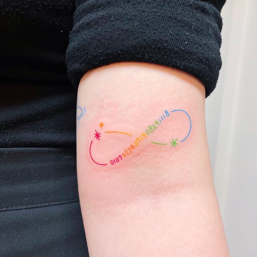 Colorful infinity design for birthday celebrations Tattoo on skin