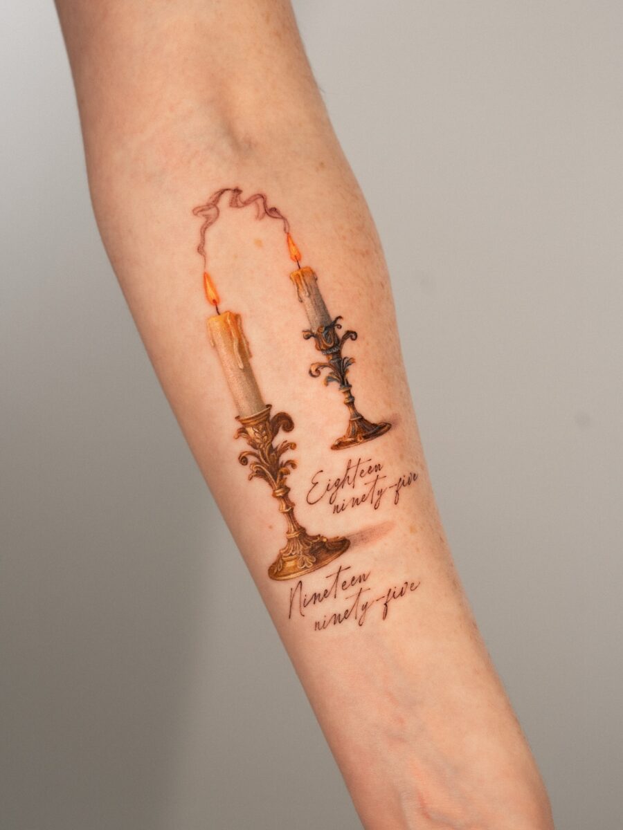 Elegant Candle Birthday Tattoo Design for Celebrations Tattoo on skin