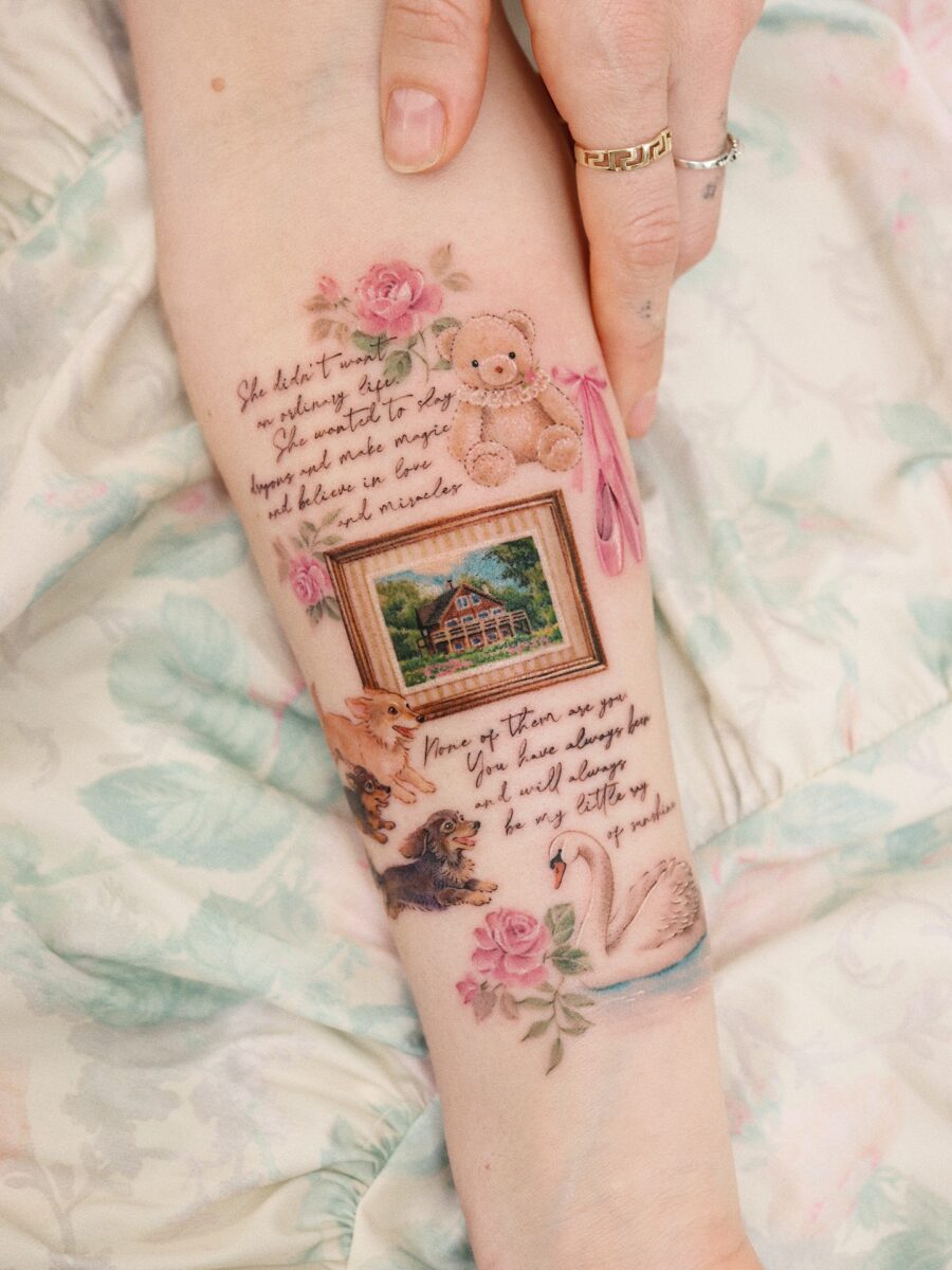 Whimsical birthday tattoo with charming elements Tattoo on skin