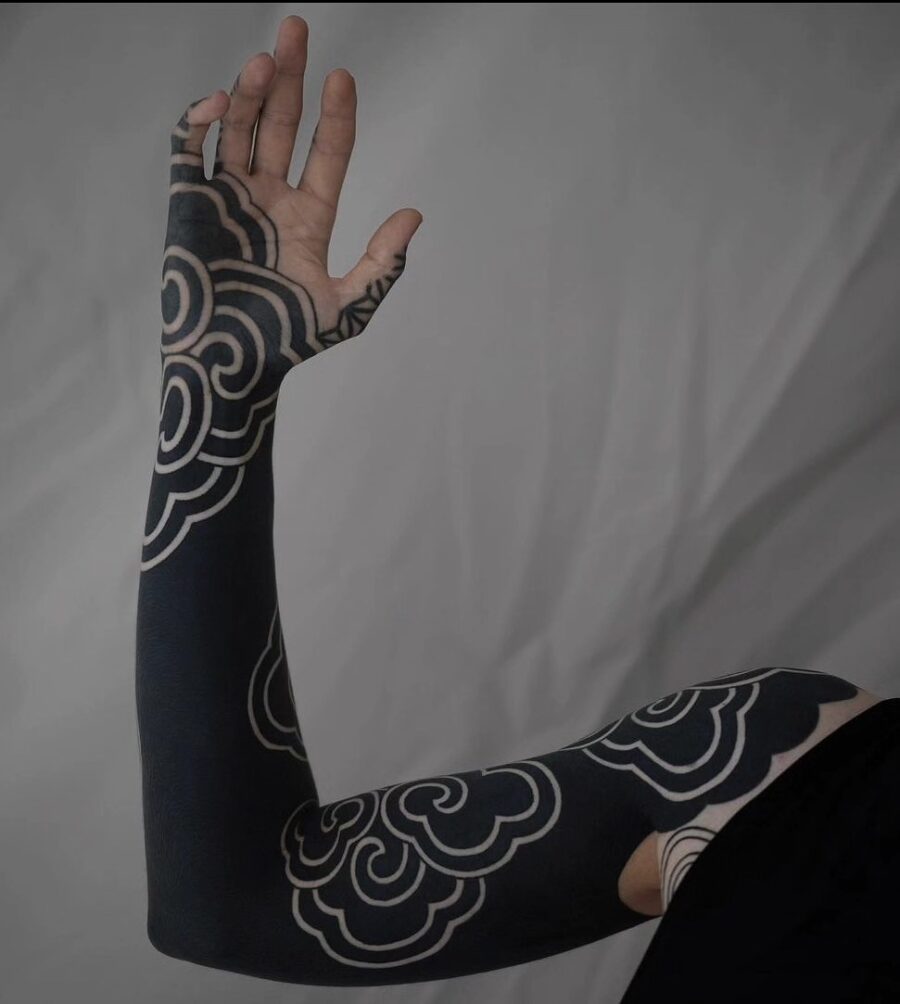 Elegant black cloud sleeve tattoo design Tattoo on skin