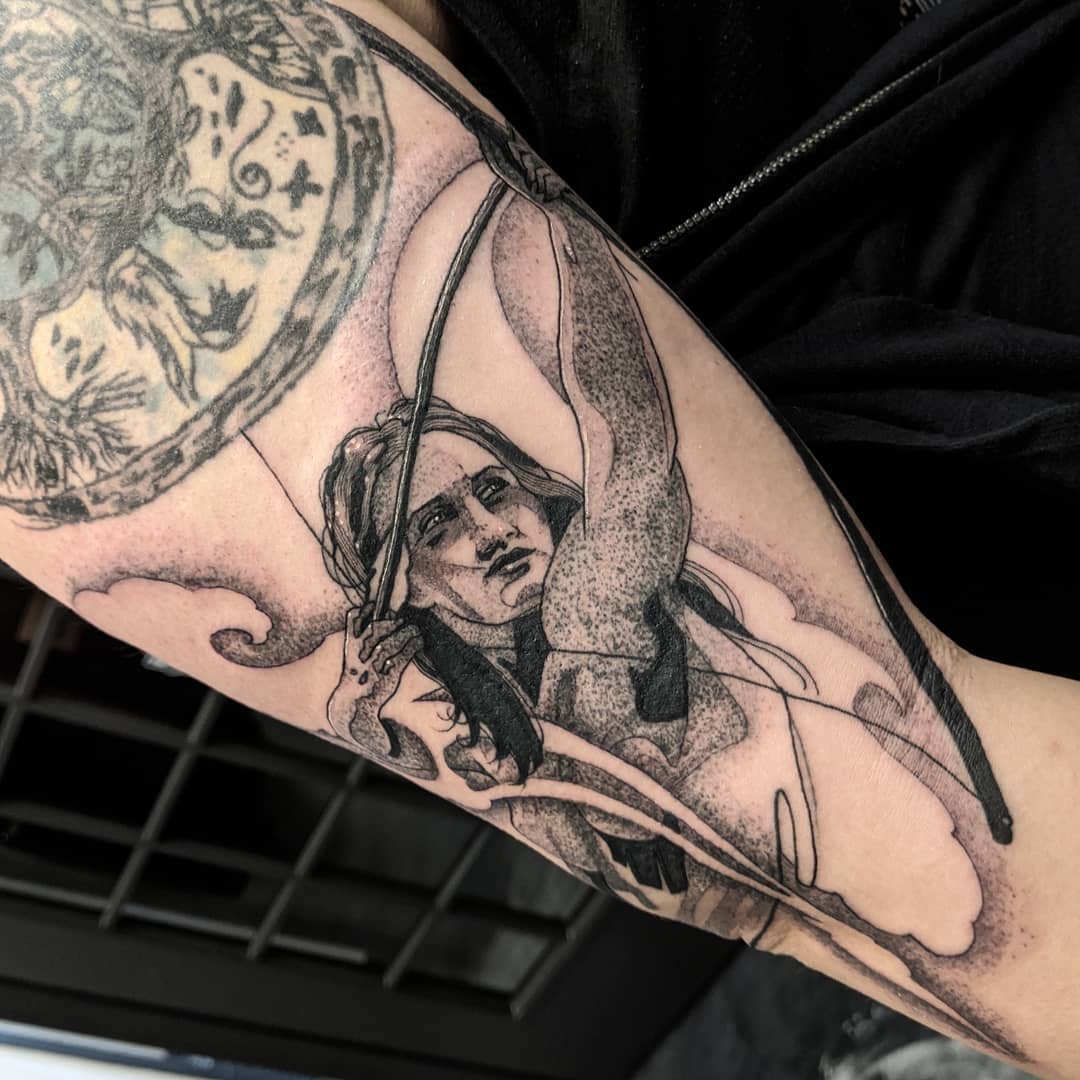Behold the Huntress Goddess Tattoo Diana Arrow Tattoo Tattoo on skin