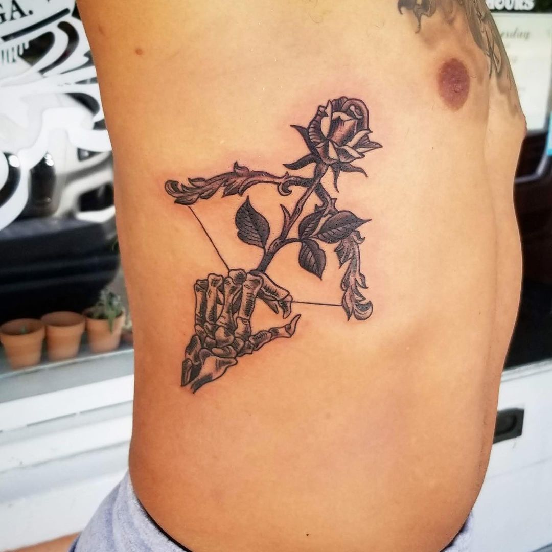 Goth Skeleton Tattoo Archer with Rose Arrow Tattoo Tattoo on skin