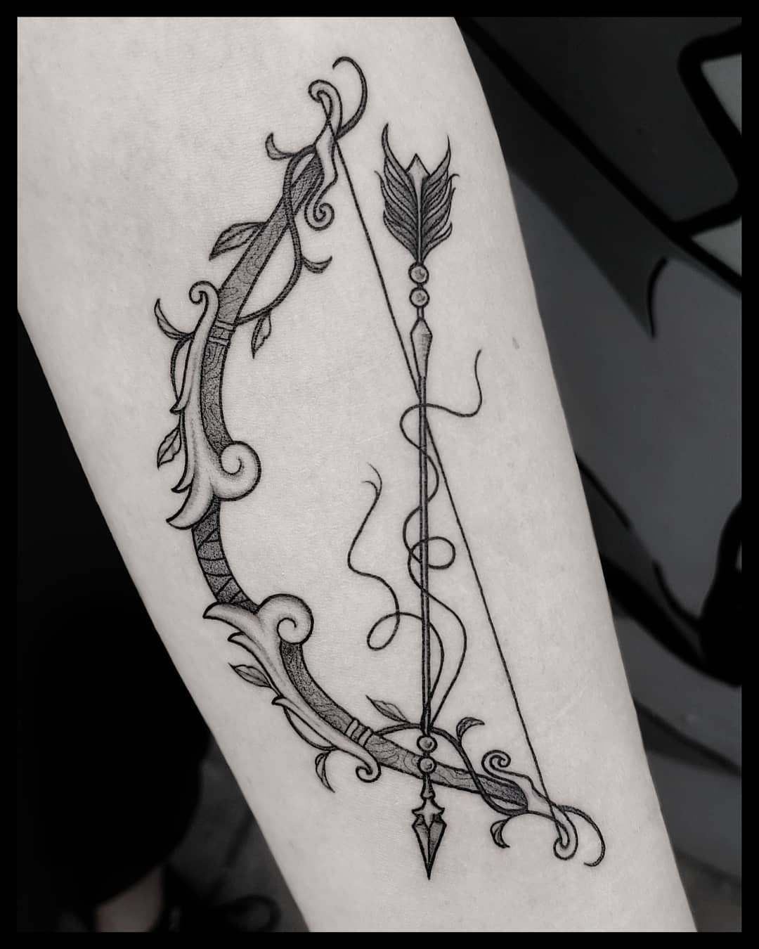 Naturalistic Art Nouveau Tattoo Bow & Arrow Tattoo Tattoo on skin