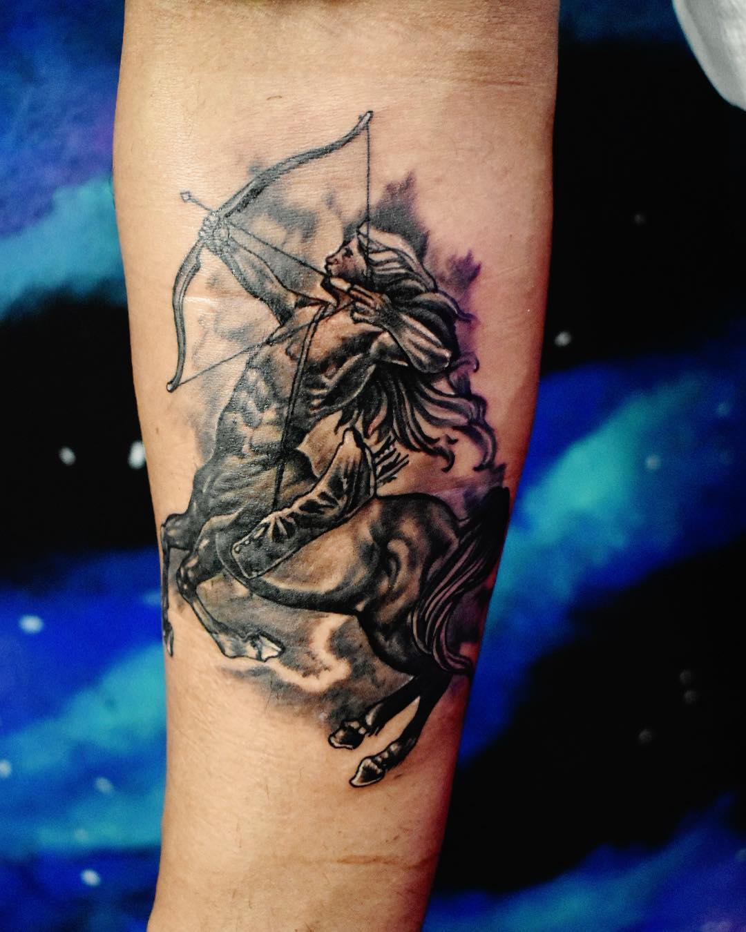 Rock and Roll Centaur Archer Tattoo, Arrow Tattoo Tattoo on skin