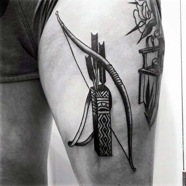 Tribal Bow Tattoo and Quiver Thigh Design Arrow Tattoo Tattoo on skin