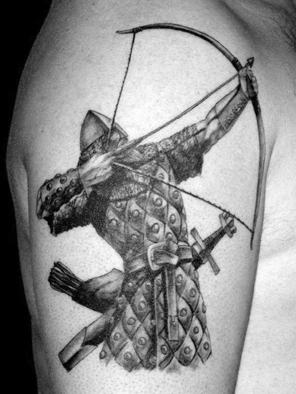 Viking Tattoo Archer Taking His Shot Arrow Tattoo Tattoo on skin