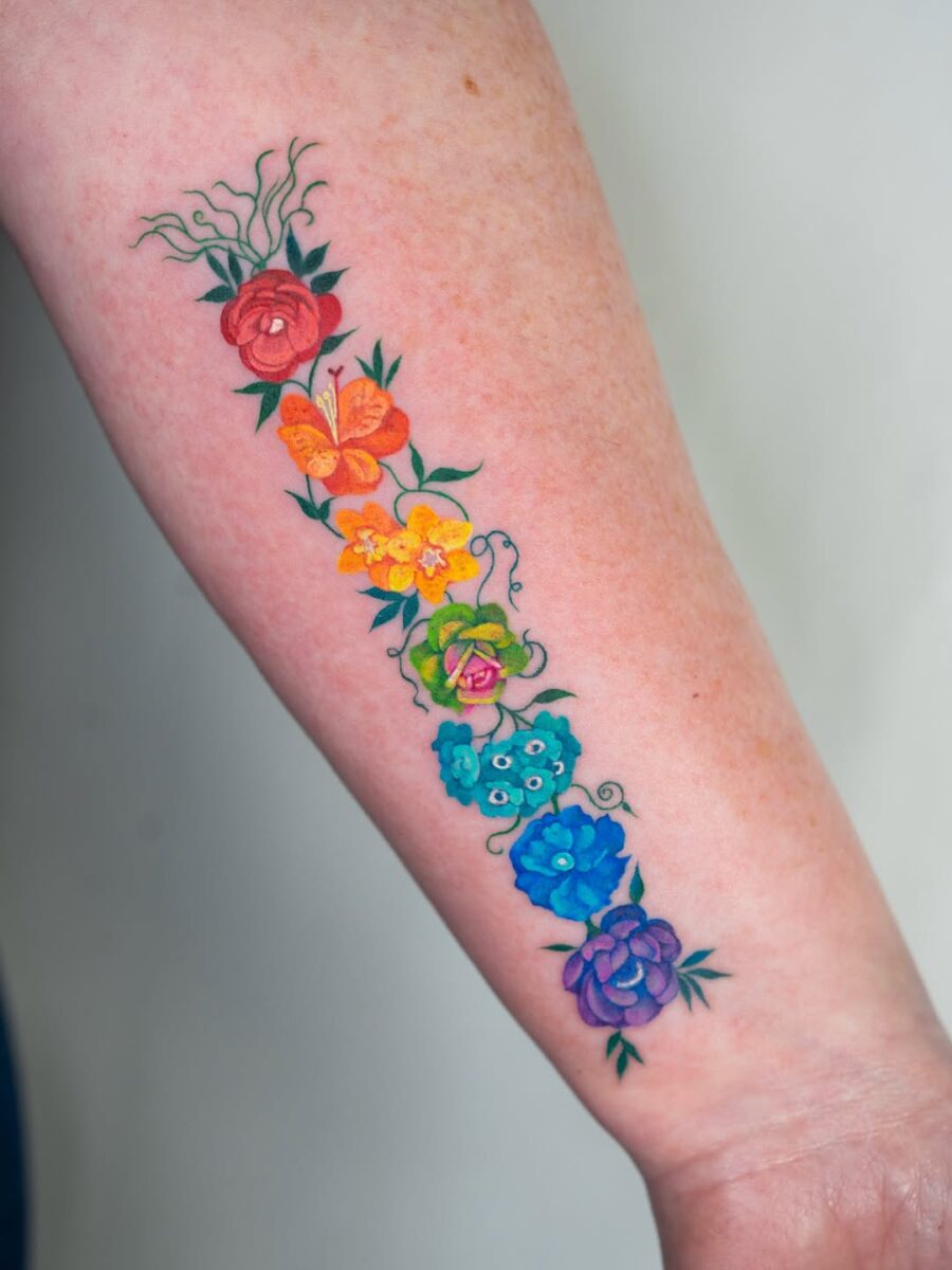 A vibrant floral tattoo bursting with color Tattoo on skin