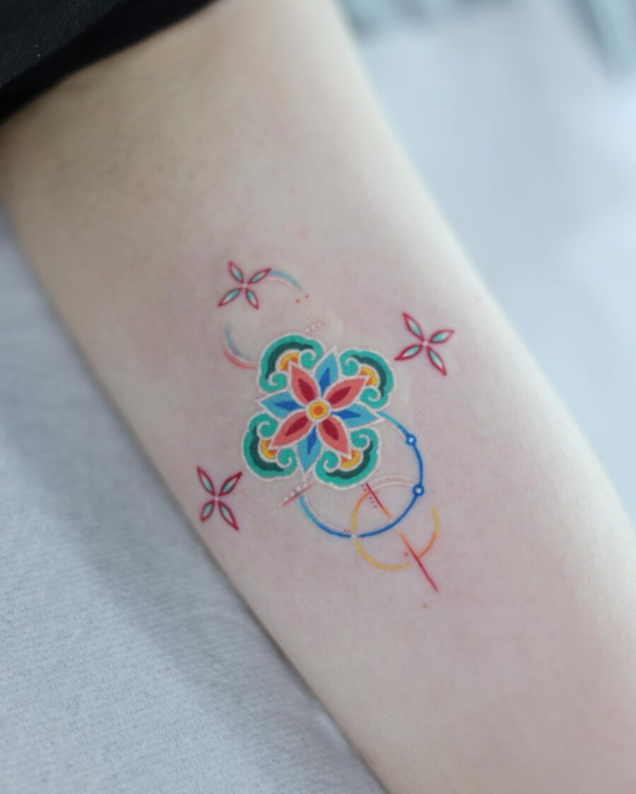 Vibrant floral tattoo with intricate details Tattoo on skin