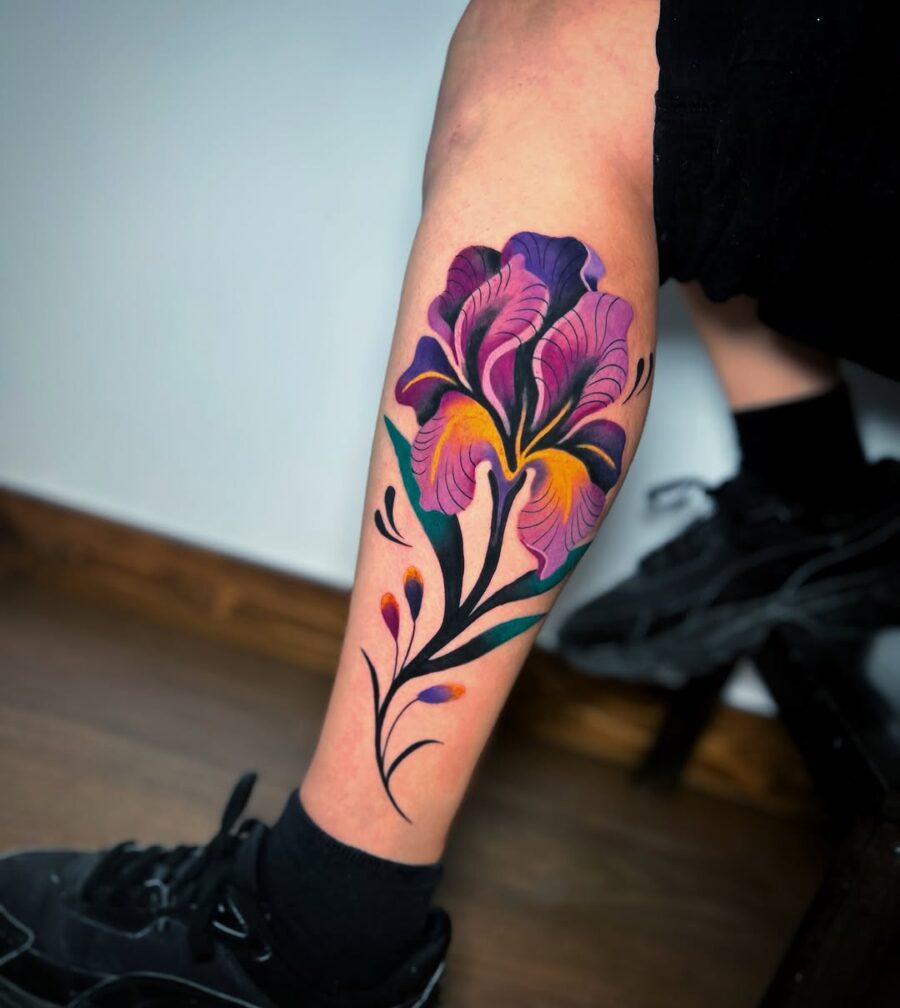Vibrant floral tattoo with rich colors Tattoo on skin