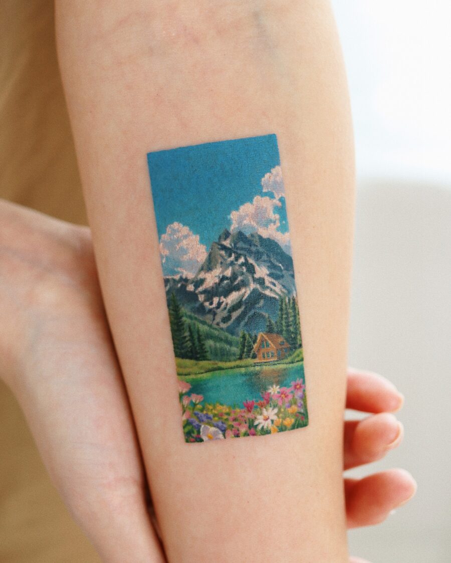 Vibrant Landscape Tattoo Full of Life Tattoo on skin