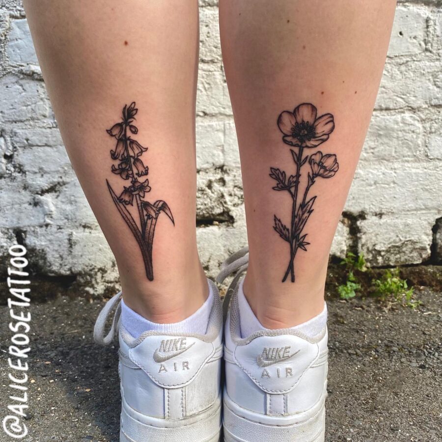 Elegant Buttercup Flower Tattoos on Legs Tattoo on skin