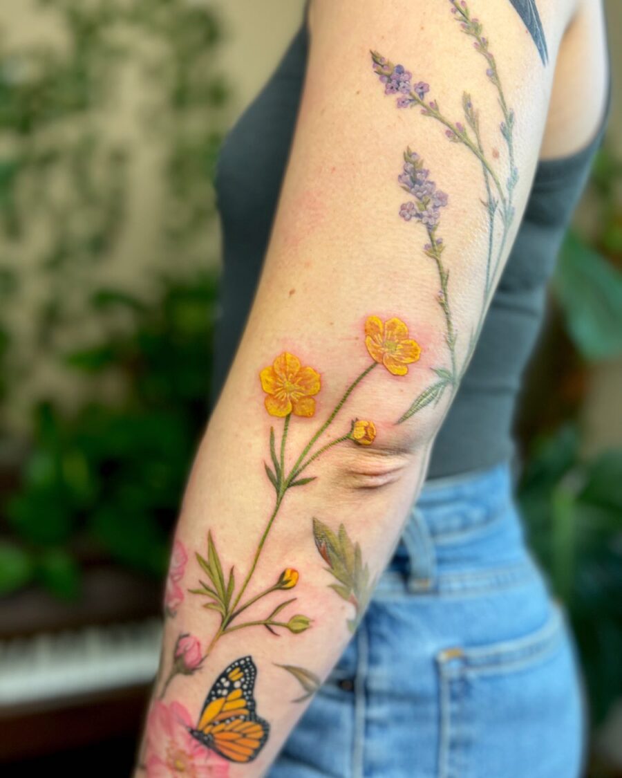 Vibrant Buttercup and Bloom Tattoo Design Tattoo on skin