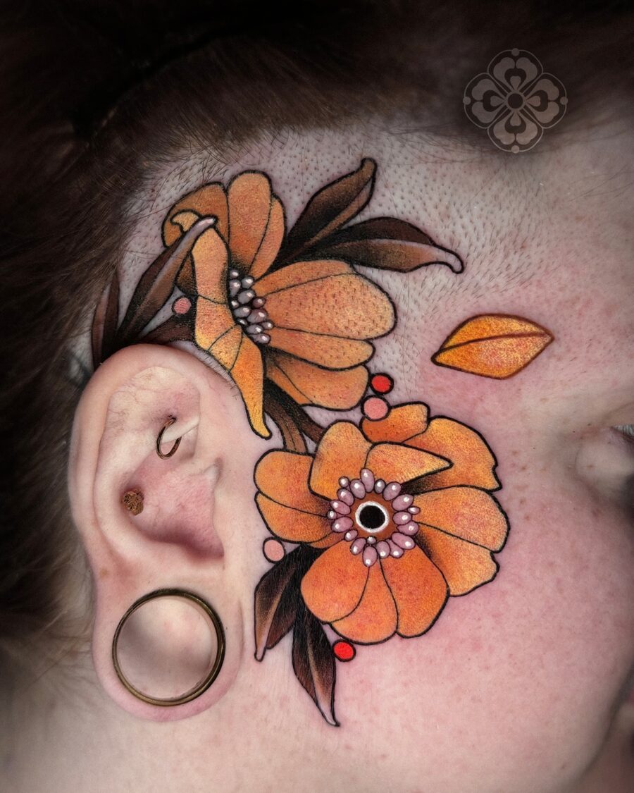 Whimsical buttercup flower tattoo on the side Tattoo on skin