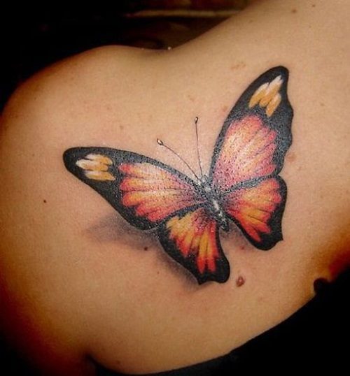Beautiful 3D tattoo on a girl’s back Tattoo on skin