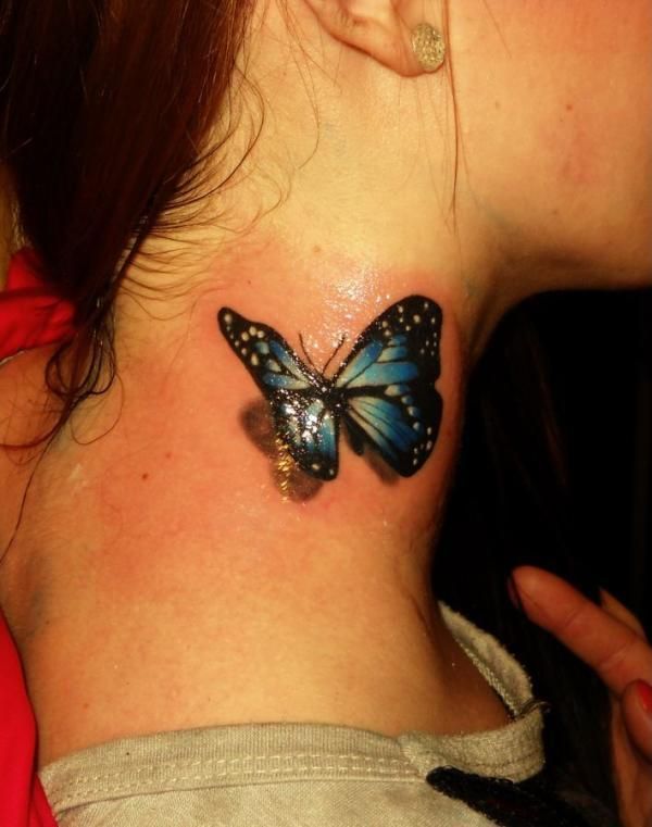 Beautiful butterfly tattoos on a lady’s neck Tattoo on skin