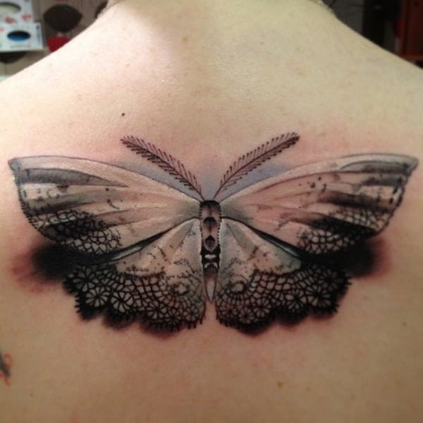 Sexiest Upper Back 3D Lace Tattoo Tattoo on skin