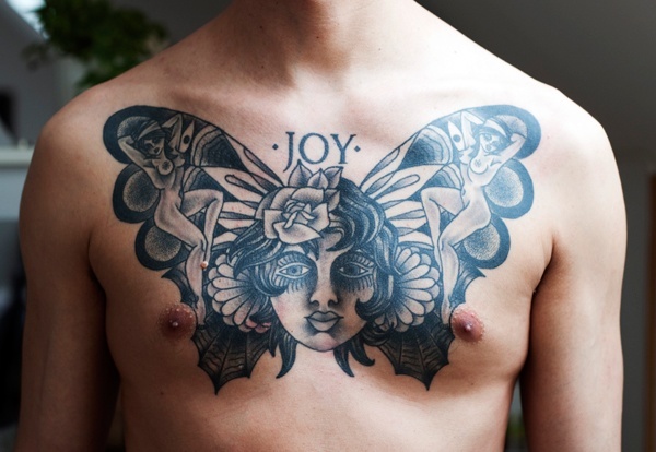Woman-Butterfly Artistic Tattoo Tattoo on skin