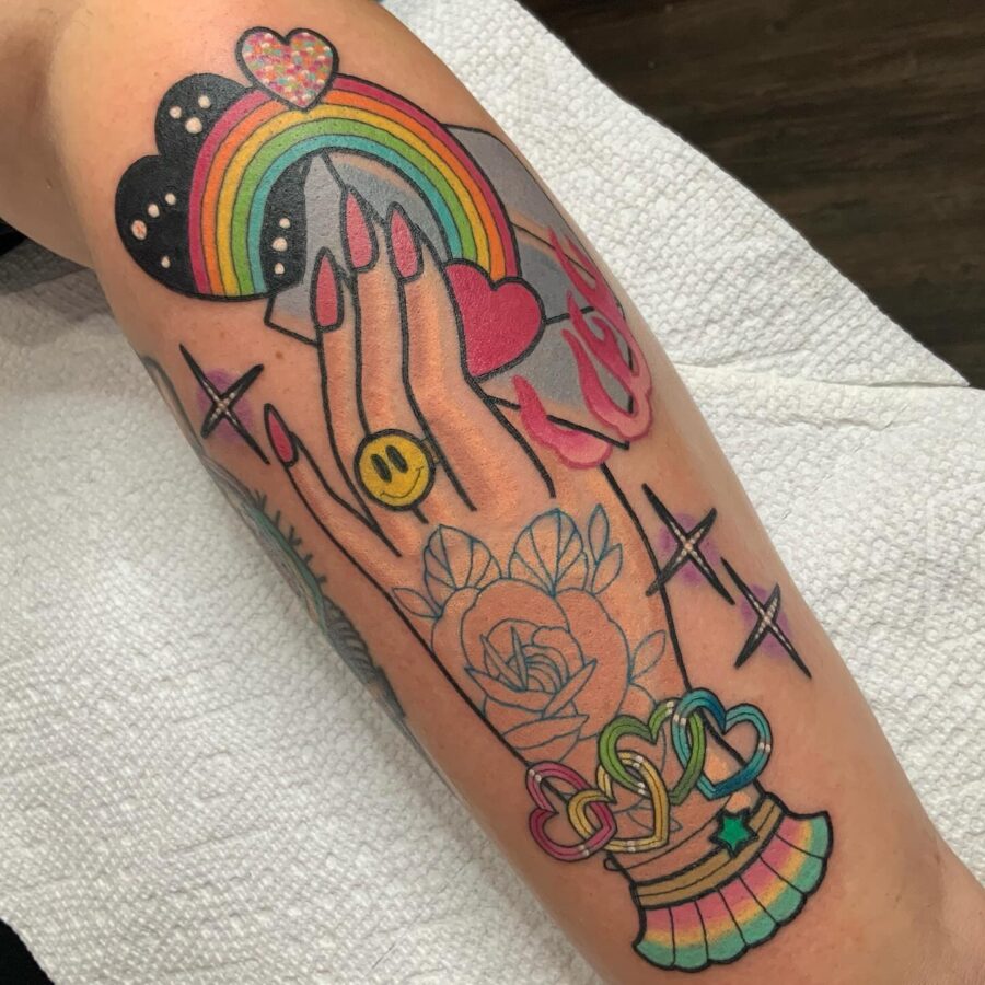 Bright and playful candy heart tattoo art Tattoo on skin