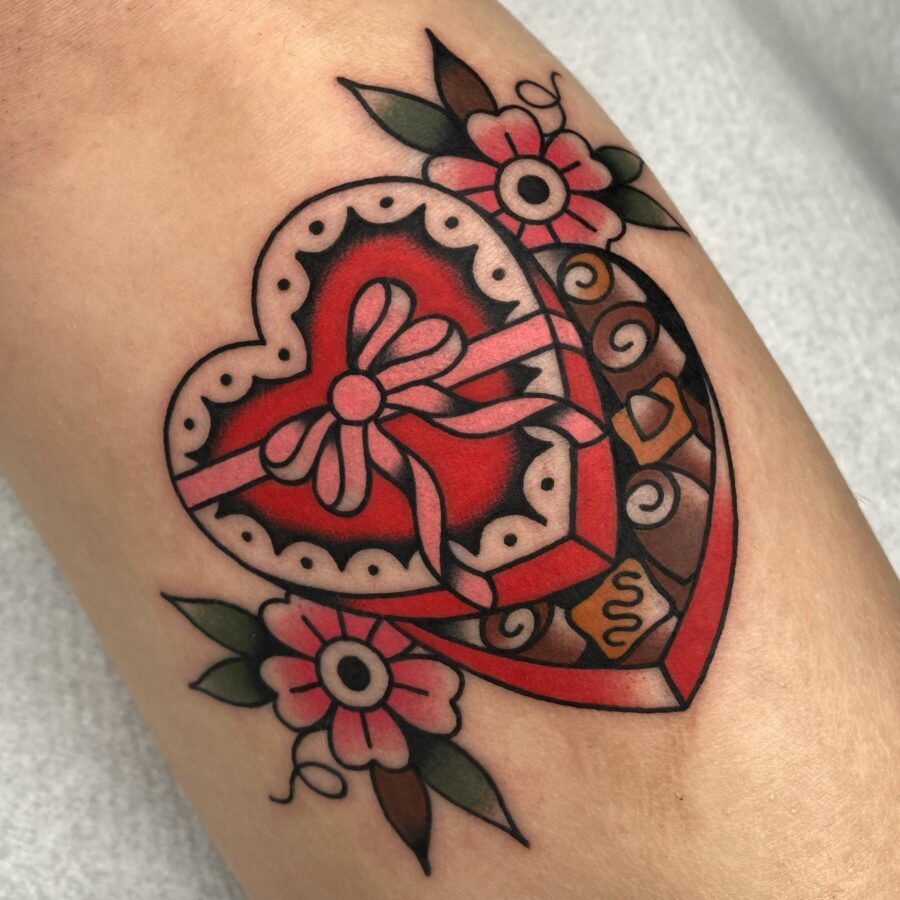 Colorful heart-shaped candy tattoo design Tattoo on skin