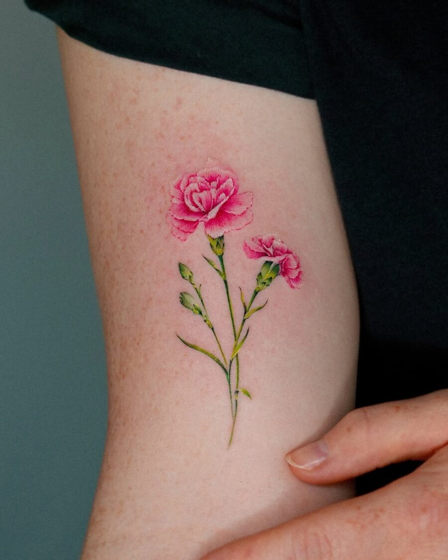 Astounding Pink Carnation Tattoo Design on Arm Tattoo on skin