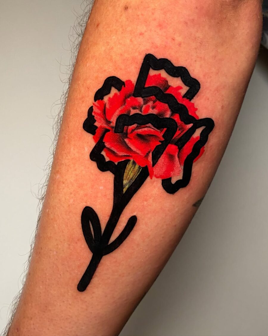 Bold and vibrant carnation tattoo in black ink Tattoo on skin
