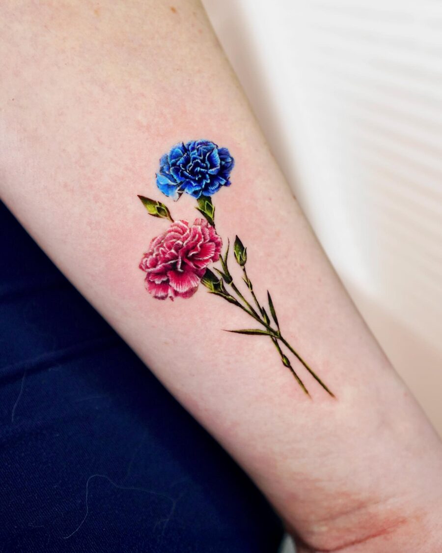 Colorful carnation tattoo with stunning details Tattoo on skin