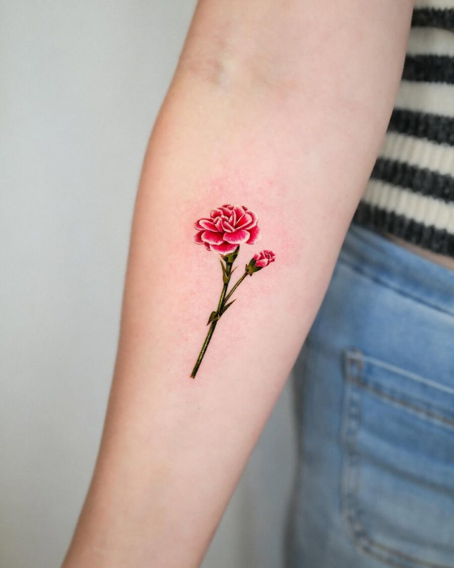 Elegant Carnation Tattoo on Forearm Tattoo on skin