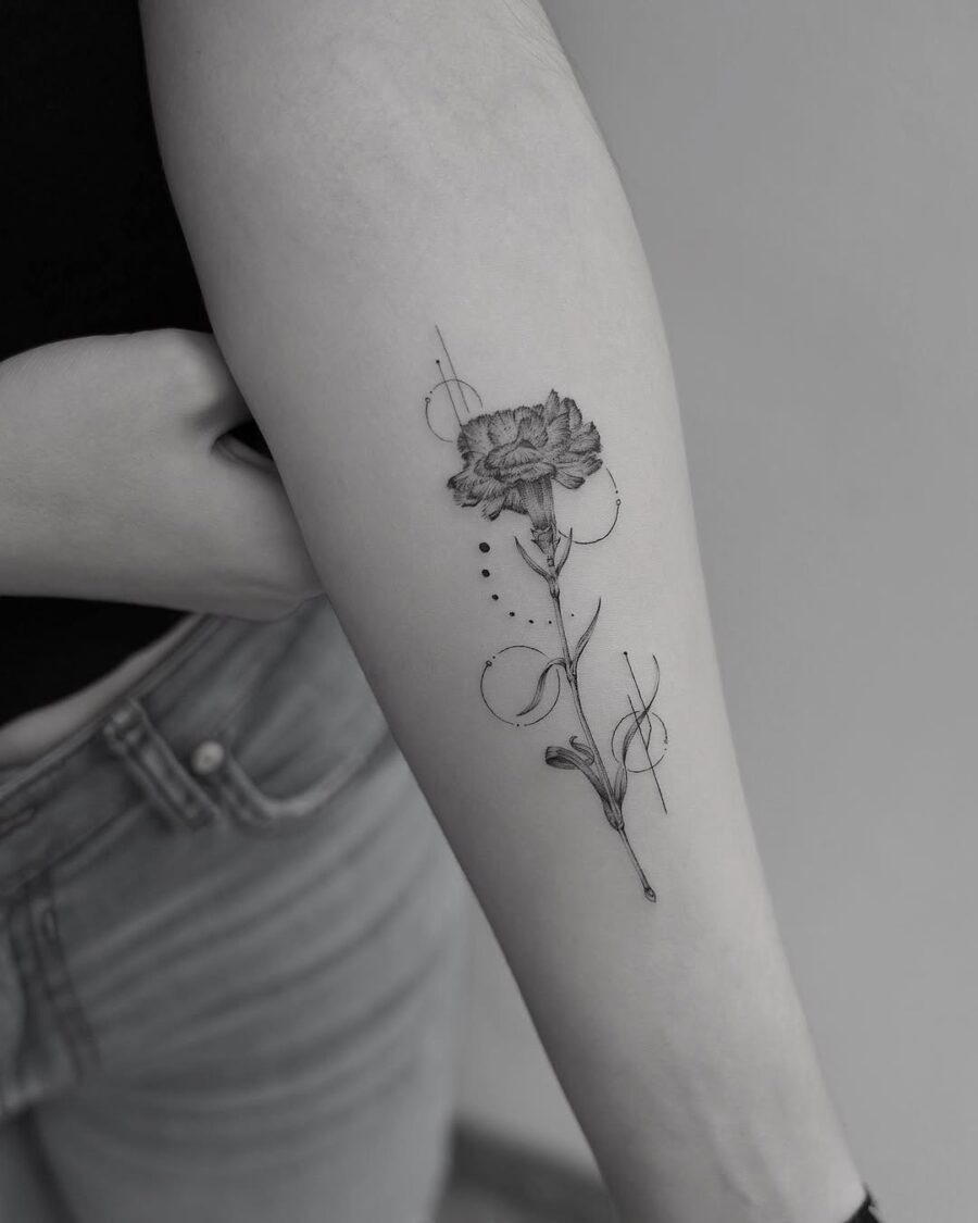 Elegant Minimalist Carnation Tattoo Design Tattoo on skin