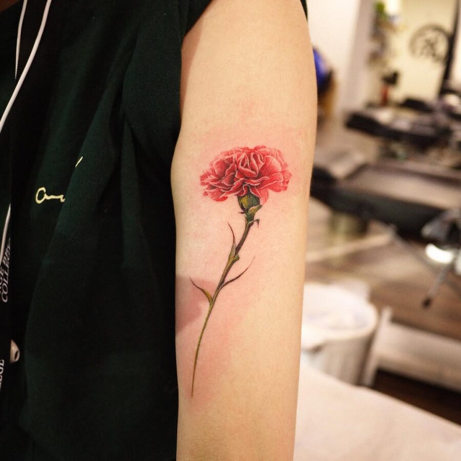 Vibrant Carnation Tattoo on Inner Arm Tattoo on skin