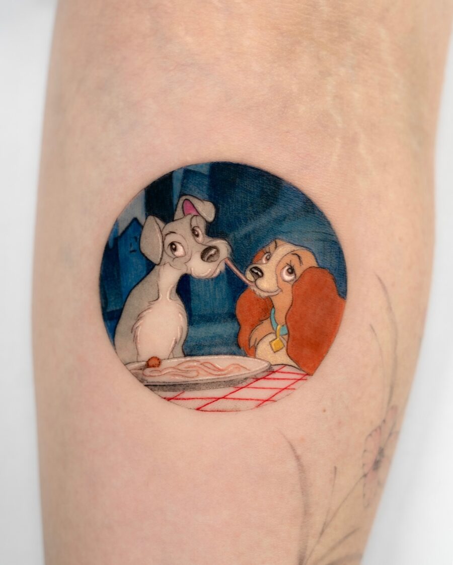 Charming Lady and the Tramp Tattoo Design Tattoo on skin