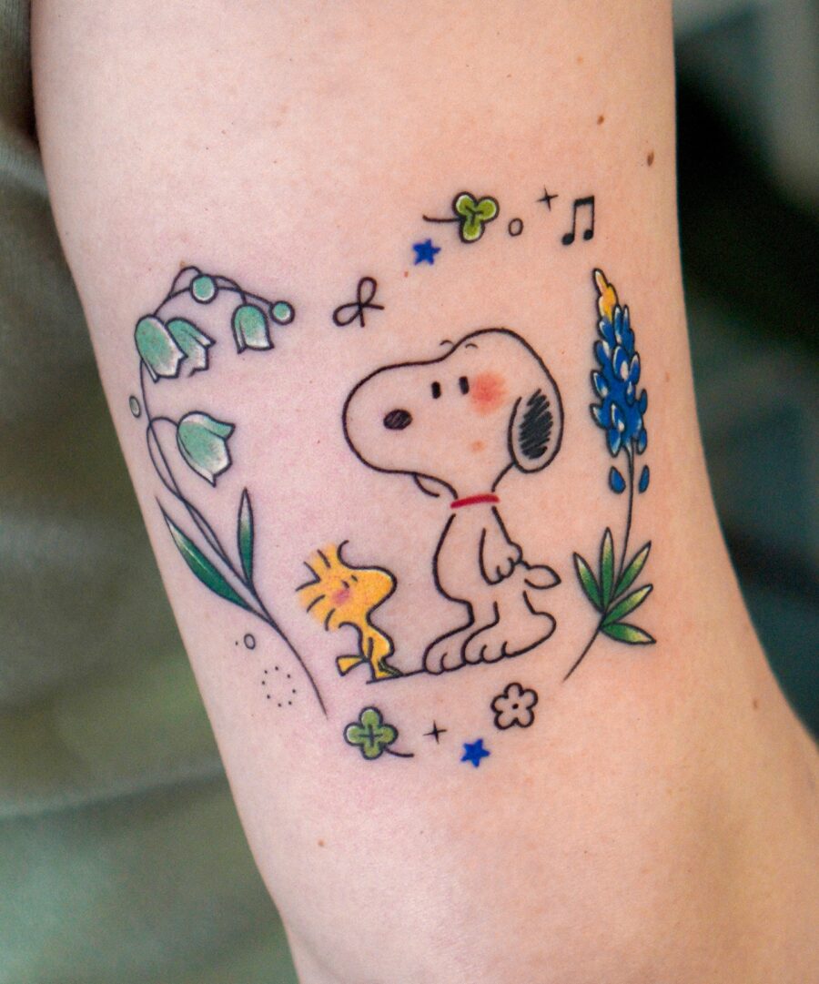 Charming Snoopy and Woodstock Tattoo Design Tattoo on skin
