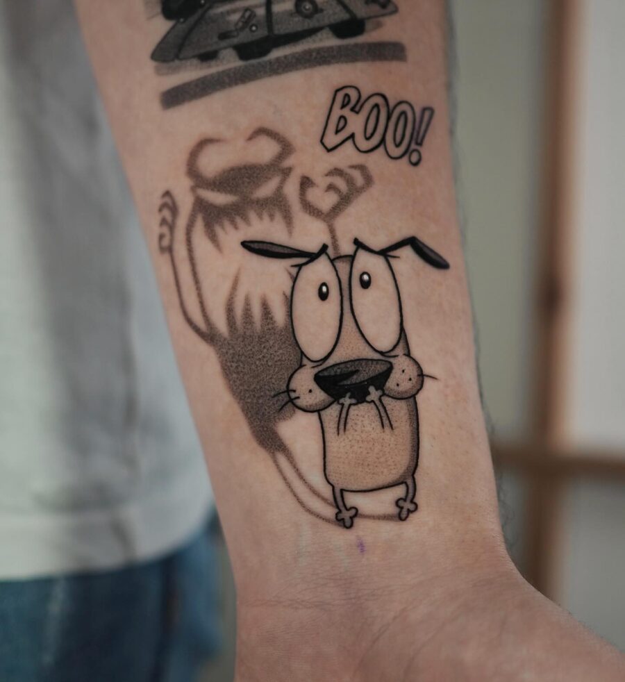 Courage the Cowardly Dog tattoo captures fear perfectly Tattoo on skin