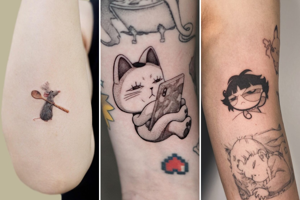 35+ Cartoon Tattoo Ideas Bringing Beloved Animated Nostalgia to Skin Featured 3-Panel Lookbook Collage