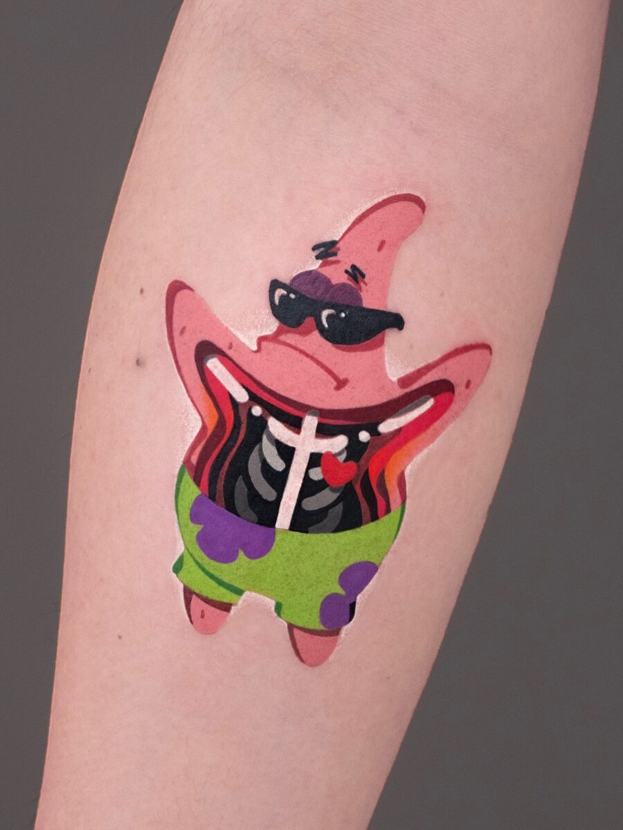 Patrick Star tattoo with a funky twist Tattoo on skin
