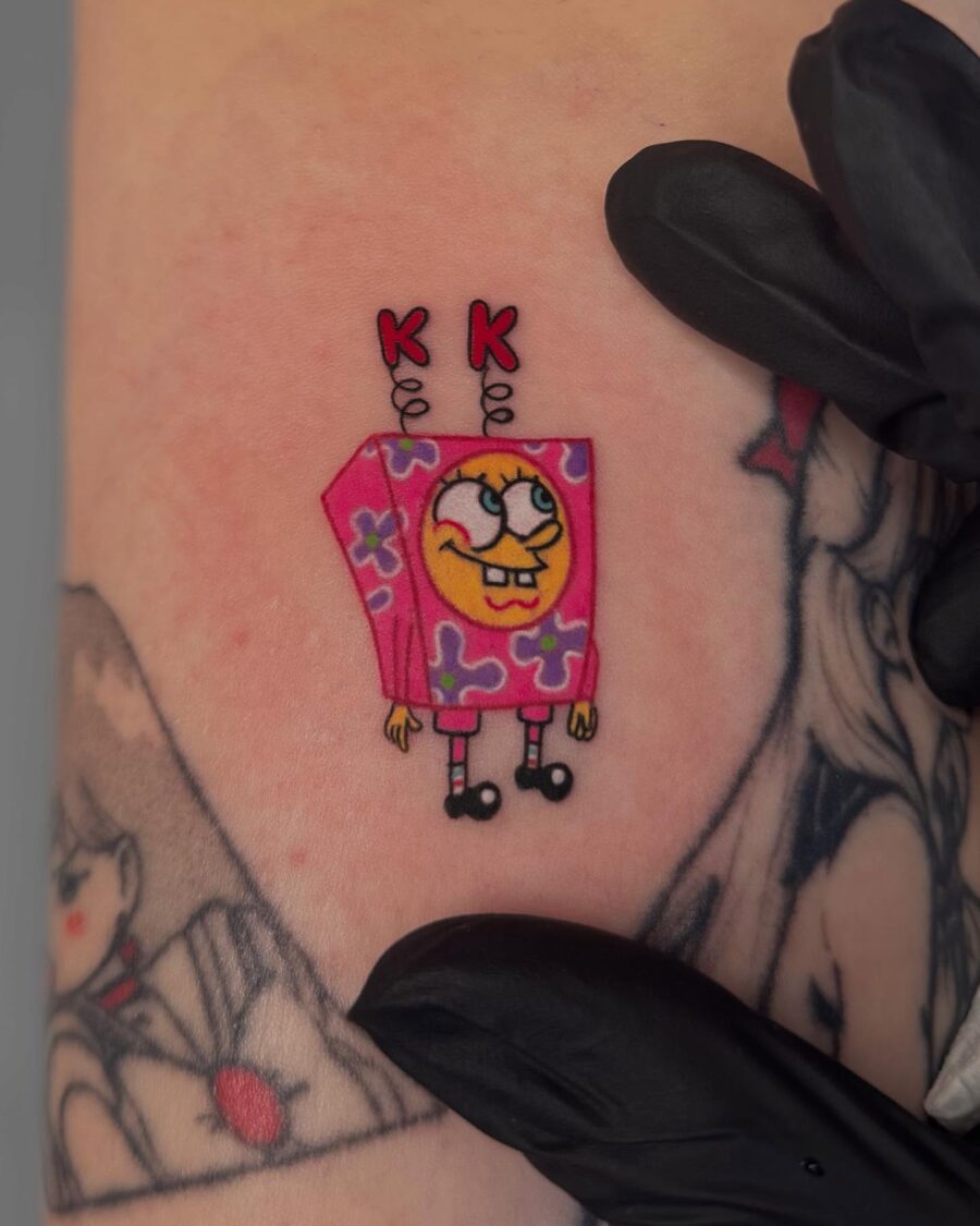 Playful SpongeBob SquarePants Tattoo Delight Tattoo on skin