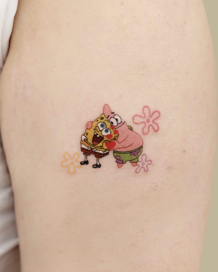 SpongeBob and Patrick's Friendship Tattoo Tattoo on skin