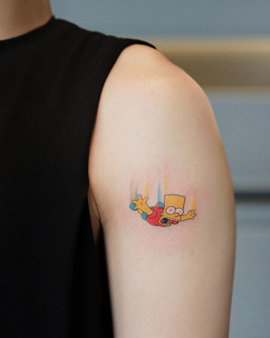 Whimsical Bart Simpson Tattoo in Motion Tattoo on skin