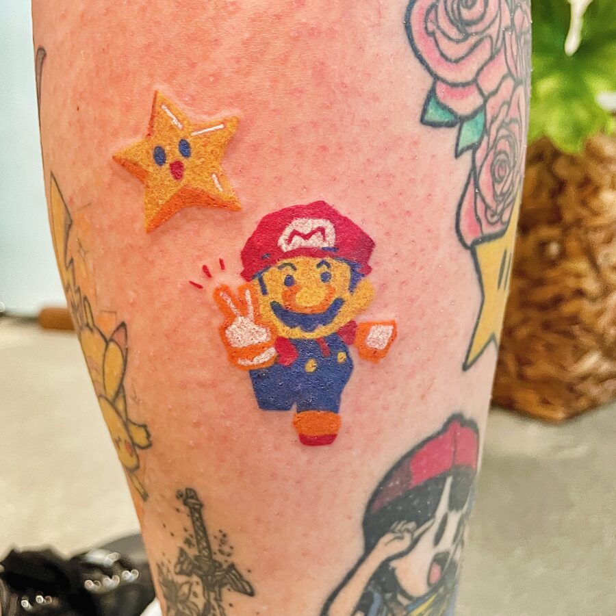 Whimsical Mario Cartoon Tattoo Design Tattoo on skin